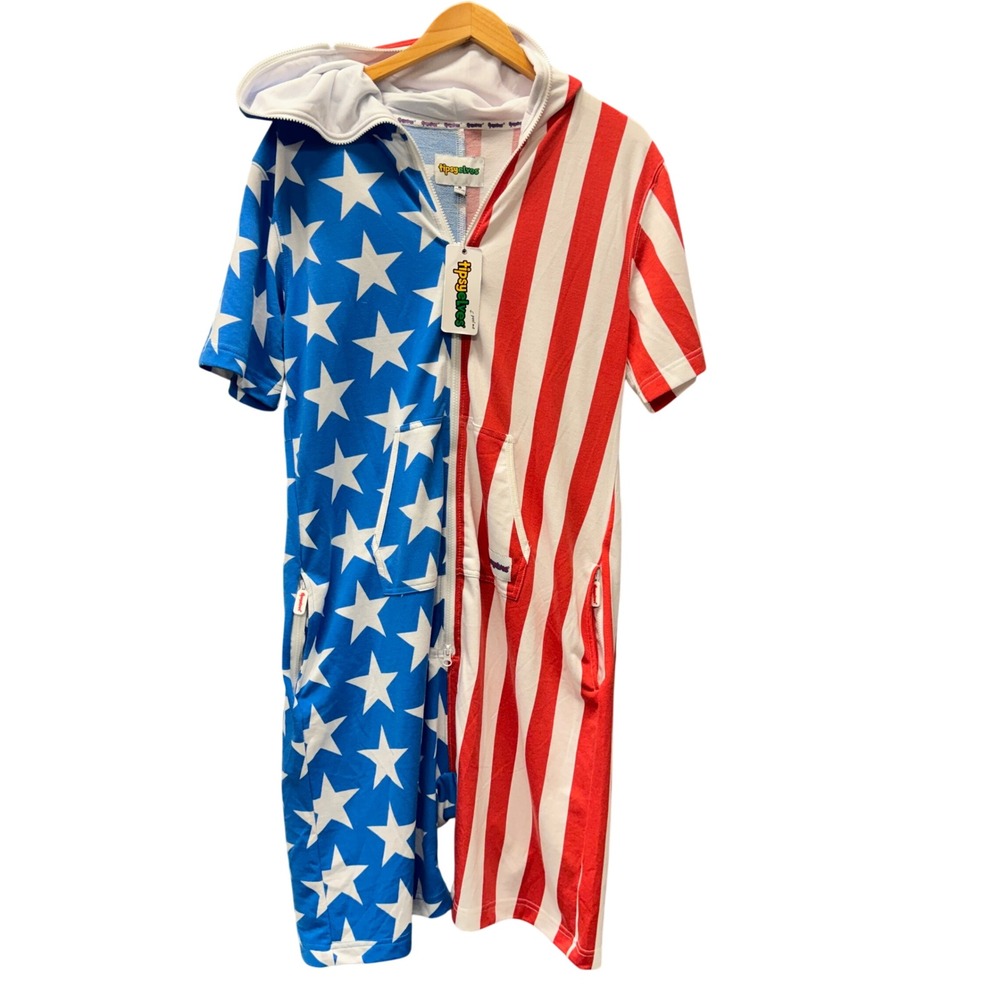 Tipsy Elves Romper Jumpsuit Mens Large USA Short Sleeve Red White Blue NEW
